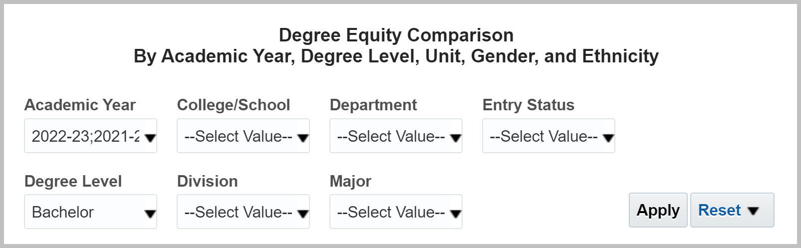Degree Equity Comparison report prompts