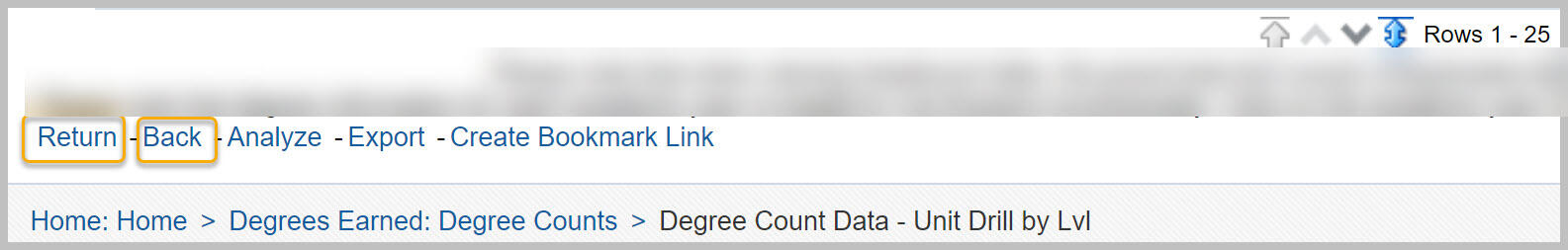 Return and Back links highlighted below report
