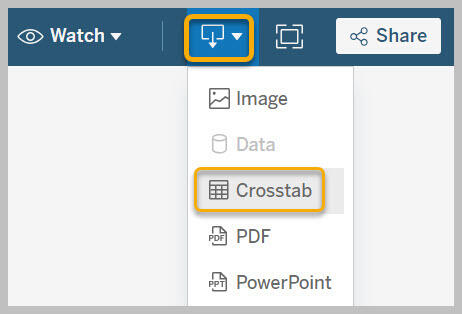 Download button highlighted and menu shown with Crosstab highlighted