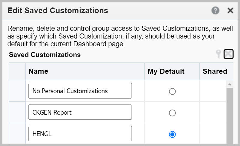 Page Options menu with Edit Saved Customization selected