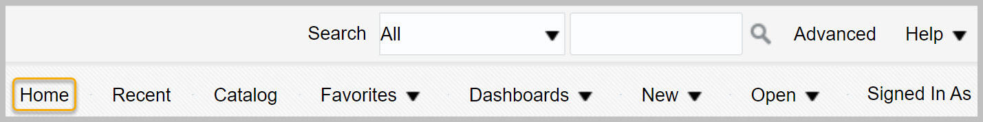 Home link highlighted on menu