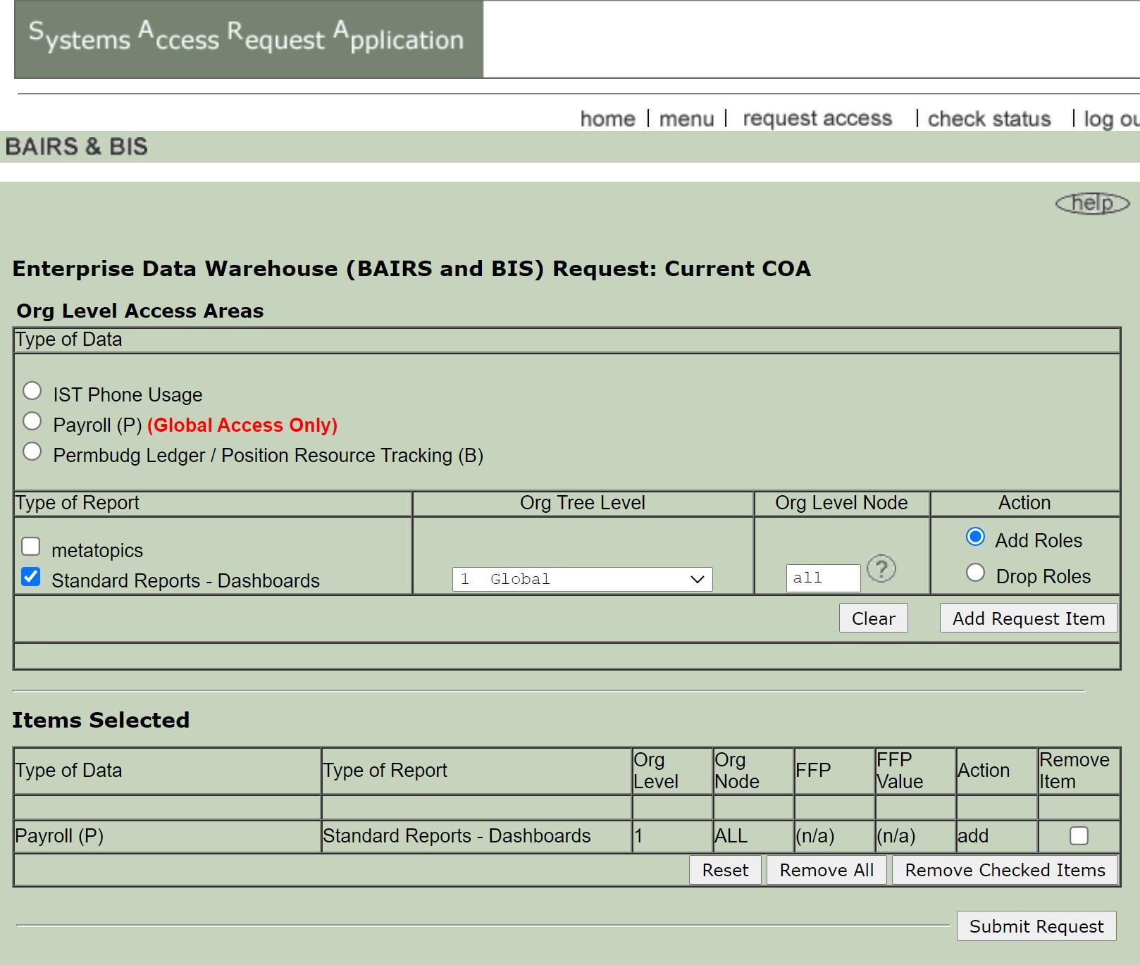 Payroll access request form