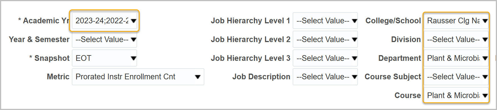 Instructor List by Course filters