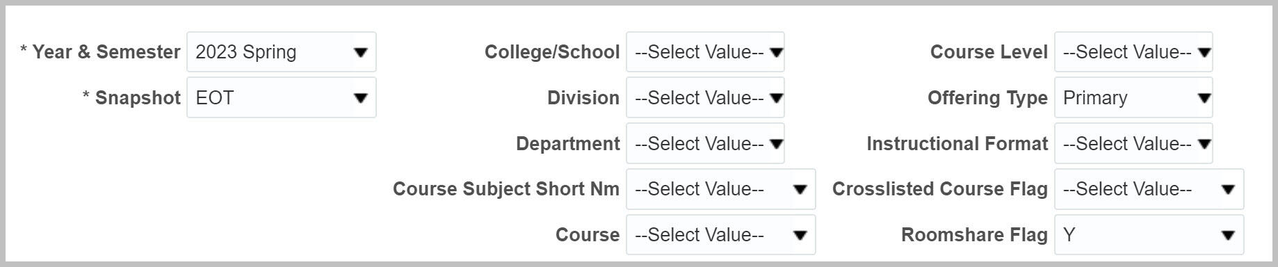 Teaching by Credited Department filters