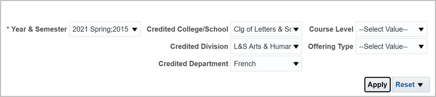Teaching by Regular Faculty filters