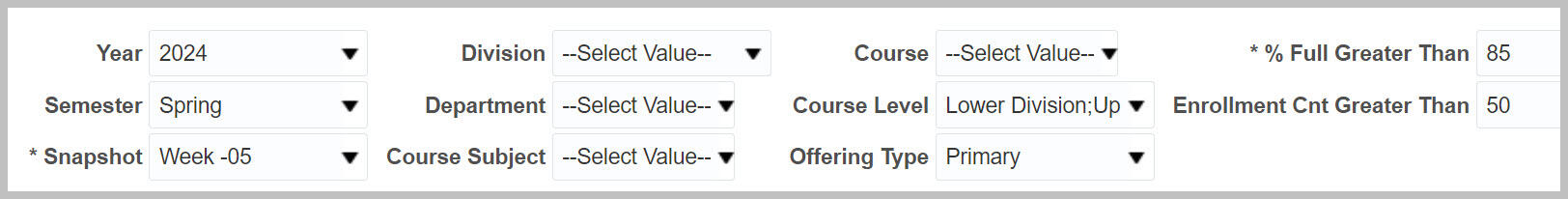 Course Demand Report filters