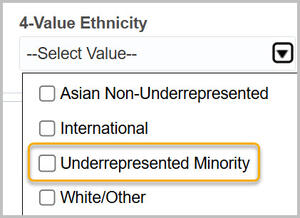 Dropdown menu for 4 Value Ethnicity