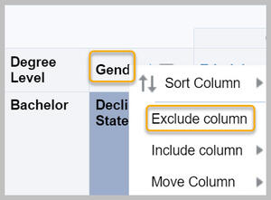 Context sensitive menu with Gender and Exclude column highlighted