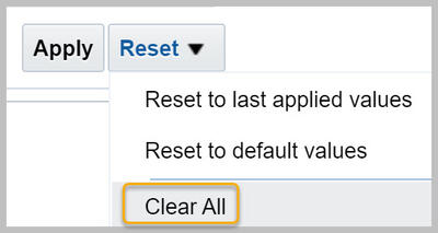 Reset button with Clear All highlighted