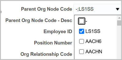Parent Org Node Code drop down with - deselected