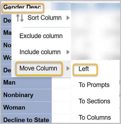 Move column to left on with Gender column selected