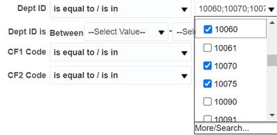 multiple values selected, list displayed with boxes checked
