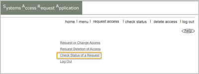 SARA form with Check Status highlighted
